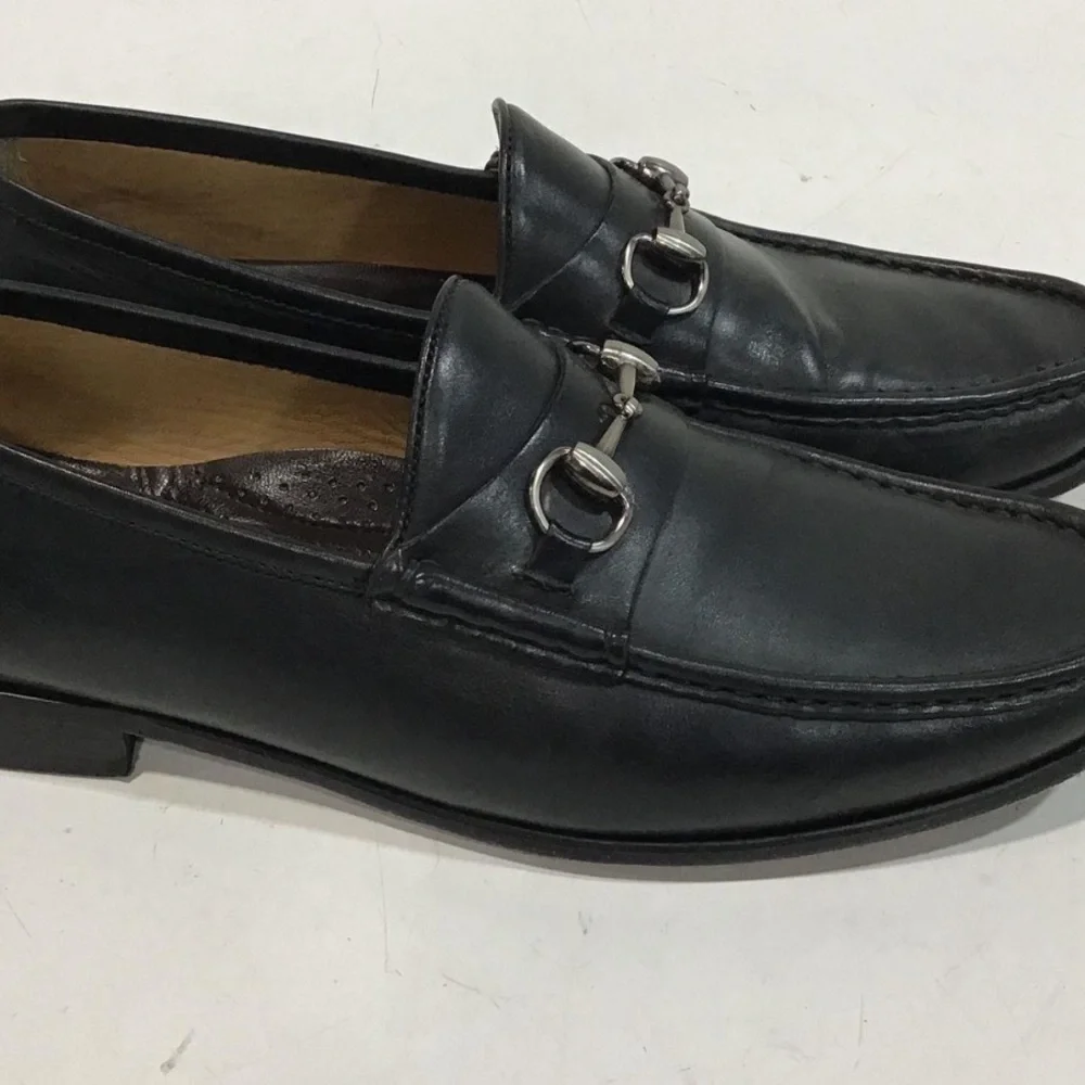 Men's Martin Dingman Addison Black Leather Horse Bit Loafers Size 10M